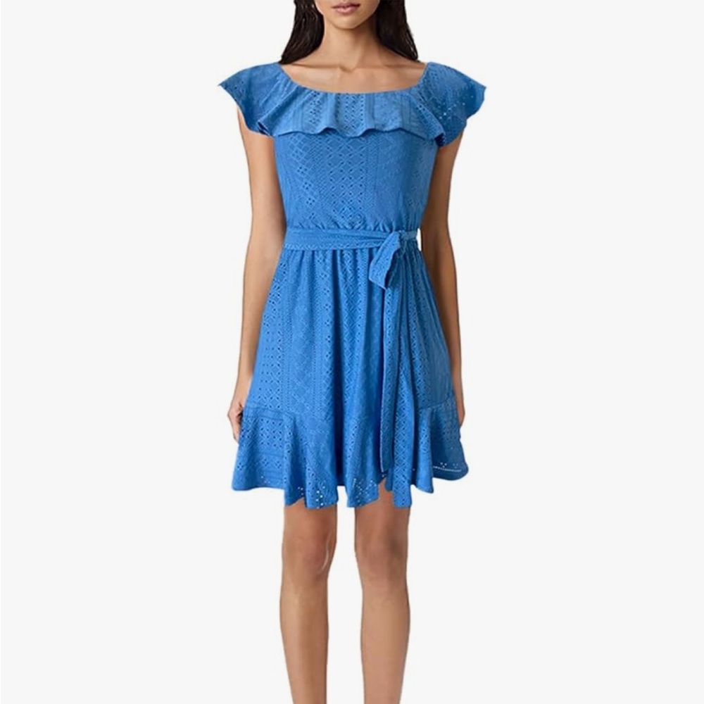 BCBGeneration Off Shoulder Waist Tie Day Dress Blue XS